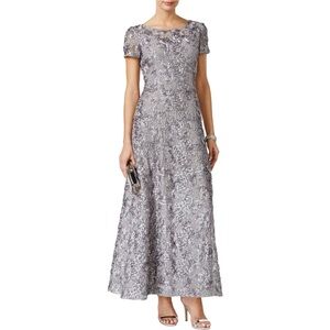 Alex Evenings Silver Floral Maxi Dress